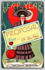 August Hutaf Leap Year~Woman Holds Blank Proposal Check~Dan Cupid Signed~1908 picture