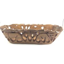 Wood Bowl Animal Cutout Basket Rhino Elephant Africa Hand Carved 12” Open Work picture