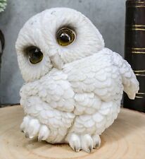 Ebros Adorable Snowy Tundra White Baby Owl Wobble Tiptoeing Happy Feet Figurine picture