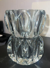 Vintage Clear Blue Leaf Cut Lead Crystal Glass Vase 7