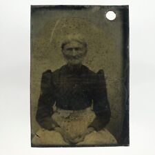 Old Tattered Elderly Woman Tintype c1870 Antique 1/9 Plate Scratched Photo E725 picture