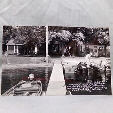 Vtg Postcard Cottages & Boat Landing North Lake Coldwater Michigan b/w RPPC picture