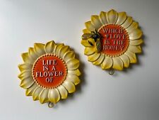 VTG 1981 Miller studio Set Chalkware Wall Hanging Sunflowers Bee Dish towel Hook picture