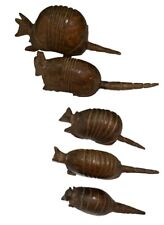 Vintage MCM Solid Ironwood Hand Carved Texas Armadillo Family of 5 picture