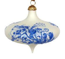 Rhyn-Rivet Fine Bisque Porcelain Heirloom Blue / White Floral Ornament Christmas picture