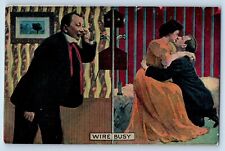 Cheating Romance Postcard Husband Calling Telephone Wire Busy c1910's Antique picture