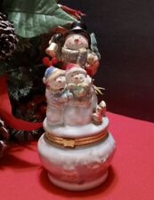 NIB Vintage Kirklands Potters Garden Snowman Keepsake Trinket Box Hand Painted picture