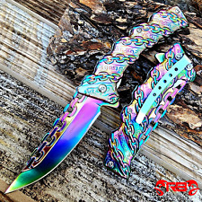 8” Rainbow Chain Tactical Spring Assisted Open Blade Folding Pocket Knife EDC picture