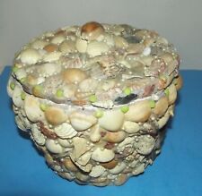 Beach Ocean Sea Shell & Beads Covered Ice Bucket w Lid Vintage Folk Art 8