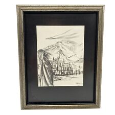 Taos Pueblo New Mexico charcoal pencil drawing framed southwest Native Indigenou picture