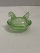 GREEN DEPRESSION STYLE GLASS MINI HEN ON NEST CHICKEN DISH Vintage picture