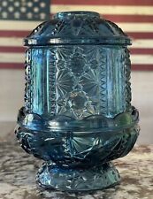 Vintage Indiana Glass Blue Stars and Bars Fairy Lamp Candle Holder picture