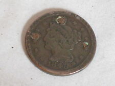 1848 antique large penny braided hair one cent United States of America * holed? picture