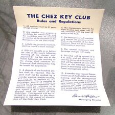Vintage CHEZ PAREE Chicago Illinois KEY CLUB Membership Application And Rules picture