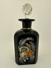 Vtg Antique 19th Century Black Amethyst Glass & Handpainted Perfume Bottle picture