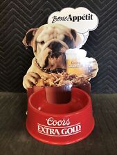 Coors Extra Gold Bar Display, Coors Extra Gold Bulldog Bone Appetit Pretzel Bowl picture