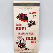 Vintage Matchcover Harold's Club or Bust Reno Nevada picture