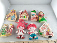 8 Antique Raggedy Ann Andy 1950's Blow Mold Plastic Christmas Ornaments  ~ JAPAN picture