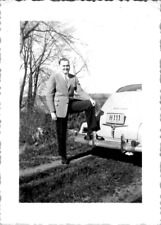 Fat Gay Fruity Guy Man Spreading Big Bulge C0ck On Car 1930s Vintage Gay Photo picture