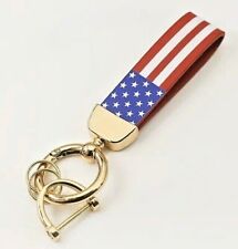 Leather American USA Flag Car Keychain with Zinc Alloy Ring, Tactical Keychain picture