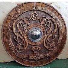 Medieval Wooden Norse 24 Carving Round Celtic Ornament Battle New Viking Shield picture