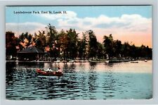 East St. Louis IL-Illinois Landsdowne Park Scenic Lake Rowboats Vintage Postcard picture