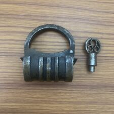 1850's Antique or old Iron SCREW TYPE padlock or lock with key primitive Shape. picture