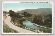 Postcard Scene On Roosevelt Highway And Pine Creek Near Wellsboro PA 1929 picture