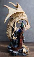 Gothic Skeleton Bone Dragon Perching On Rocky Mountain Castle Tower Figurine picture
