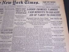 1936 SEPT 23 NEW YORK TIMES - LANDON PROMISES FARMERS CASH BENEFITS- NT 6885 picture