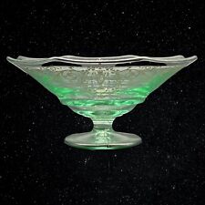Depression Era Elegant Green Octagon Glass Compote Dish Centerpiece 4.25”T 7.5”W picture