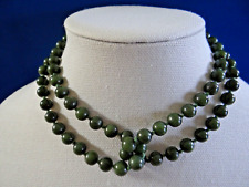 Vintage Genuine Spinach Jade Bead Necklace Hand Knotted Green Tread 32