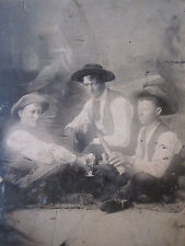 ANTIQUE AMERICAN ARTISTIC YOUNG MEN DRINKING WINE OR BEER ETHEREAL TINTYPE PHOTO picture