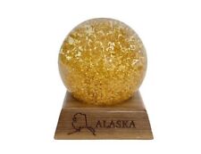 Vtg Poker Creek Gold Alaska 24K Gold Flake Snow Globe w/ Walnut Base USA Made picture
