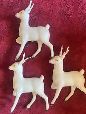 Lot Of 3 Vintage XMAS 6” White Reindeer Soft Plastic Blow Mold-Hong Kong picture