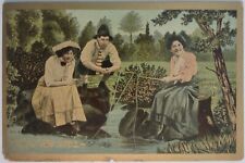 Vintage Postcard Fishing Humor Cane Pole Gold Gilt 1909 picture