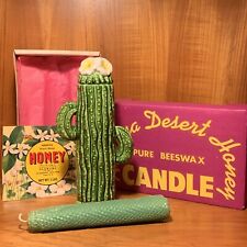 Vintage Arizona Desert Bloom Honey Green Ceramic Cactus Candle Quartzsite AZ ‘67 picture