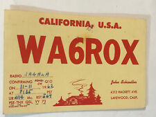 Vintage CB Ham radio Card WA6ROX Lakewood California picture