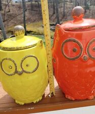 Kirkland's OWL Canister Set Of Two Retro, Modern Kitschy, Ceramic VGC  🦉💚🧡 picture