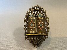 Vintage Jewish Judaica Heavy Brass & Enamel Ten Commandments, Made in Israel picture
