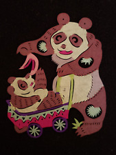 Adorable Panda Bear Mother and Baby Vintage Yuhsien Chinese Folk Art Paper Cut picture