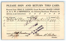 1906 Chas E. Larson Grand Lodge AOUW Minnesota MN Northbranch MN Postal Card picture