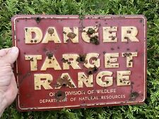 Antique Advertising Ohio Gun Club Target Range Metal Sign W Bullet Holes picture
