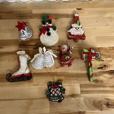 8 Vintage Sequin Flocked Mrs. Claus Christmas Ornaments Beaded Ornaments picture