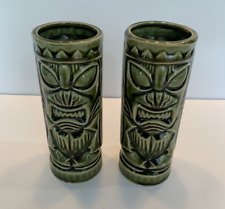 Vintage Orchids Of Hawaii Green Ceramic Tiki Mugs Made in Japan 6 1/2