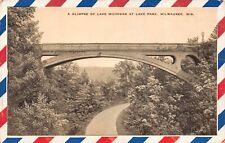 MILWAUKEE WISCONSIN~GLIMPSE OF LAKE AT LAKE PARK~1928 AIR MAIL AIRPLANE POSTCARD picture