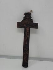 ANTIQUE RARE HAND CARVED WOOD RELIGIOUS RELIC CROSS picture