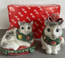 Vintage 1992 Fitz & Floyd Holiday Christmas Cats Sugar & Creamer 19/812 w/Box picture