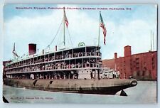 Milwaukee Wisconsin Postcard Whaleback Steamer Christopher Columbus Harbor c1905 picture