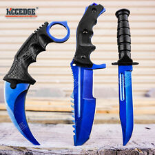 3PC COMBO SET Tactical Fixed Blade Knife Set Hawkbill Huntsman Boot Knife Blue picture
